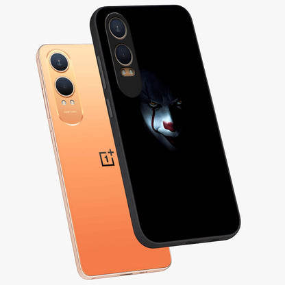 Midnight Madness Smile Glass Case for 1+Nord CE 4 Lite angled mockup showcasing glossy finish and dramatic detailing