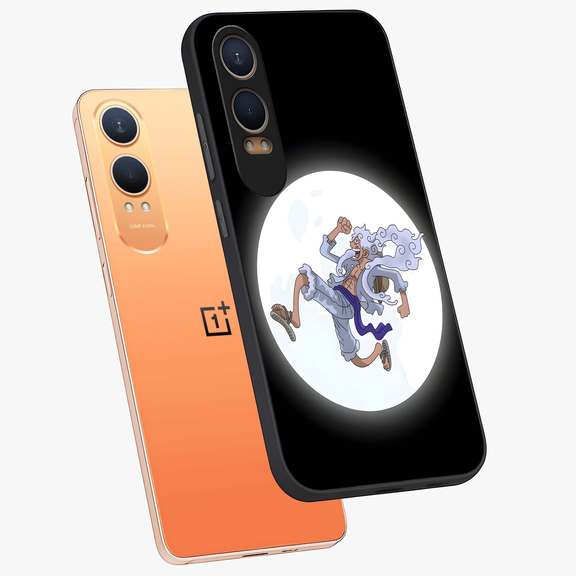 Moonlit Freedom Dance Glass Case for 1+Nord CE 4 Lite angled mockup showcasing glossy finish and flowing night gradients