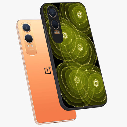Neon Orbit Bloom Marble Glass Case for 1+Nord CE 4 Lite angled mockup showcasing glossy finish and vibrant bloom detailing