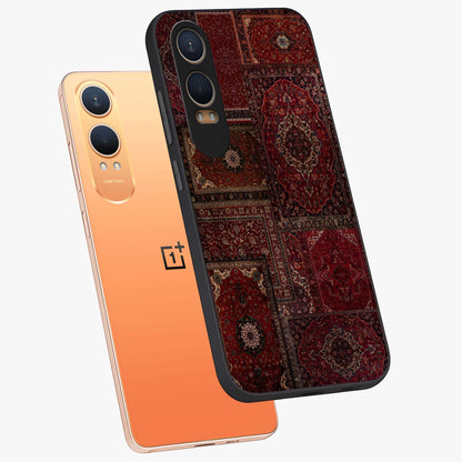Persian Velvet Tale Glass Case for 1+Nord CE 4 Lite angled mockup showcasing glossy finish and rich deep tones