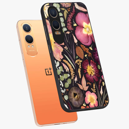 Petal Dream Tapestry Glass Case for 1+Nord CE 4 Lite angled mockup showcasing glossy finish and rich bloom detailing