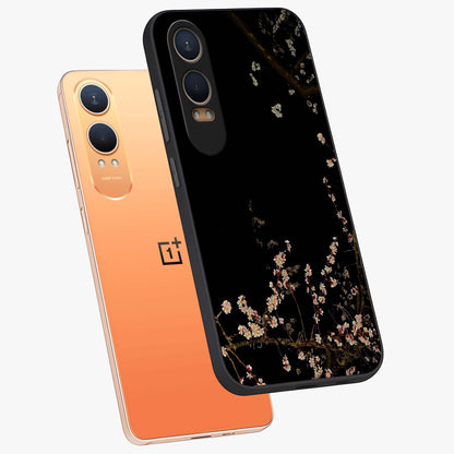 Petal Moon Light With Custom Name Glass Case for 1+Nord CE 4 Lite angled mockup showcasing glossy finish and soft luminous tones