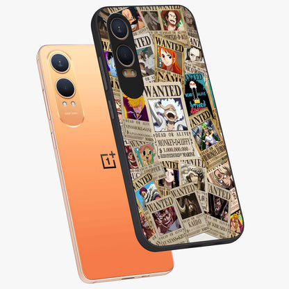 Pirate Wanted Legends Glass Case for 1+Nord CE 4 Lite angled mockup showcasing glossy glass finish and dramatic vintage tones