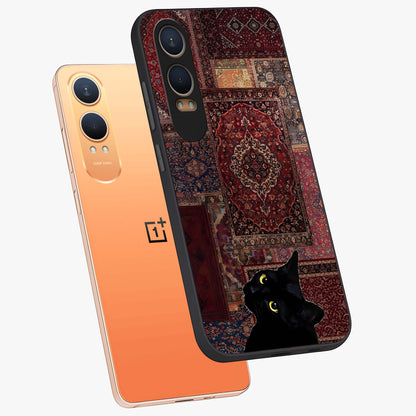 Regal Magic Cat Apple Glass Case for 1+Nord CE 4 Lite angled mockup showcasing glossy finish and vibrant illustration detailing