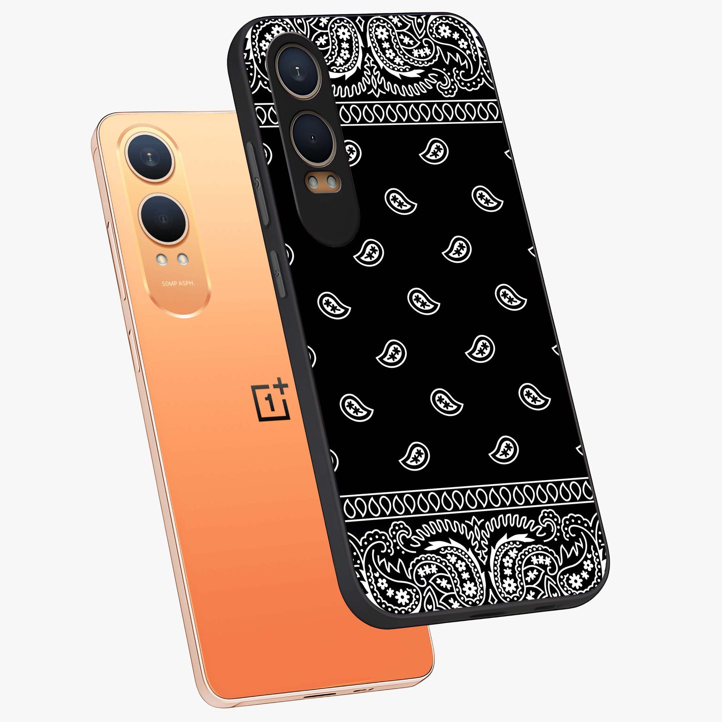 Retro Rebel Threads Glass Case for 1+Nord Ce 4 Lite angled mockup showcasing glossy finish and classic retro tones