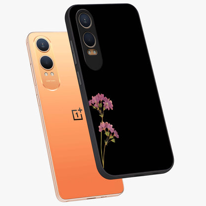 Riching Lavender Flower Glass Case for 1+Nord Ce 4 Lite angled mockup showcasing glossy finish and pastel purple tones