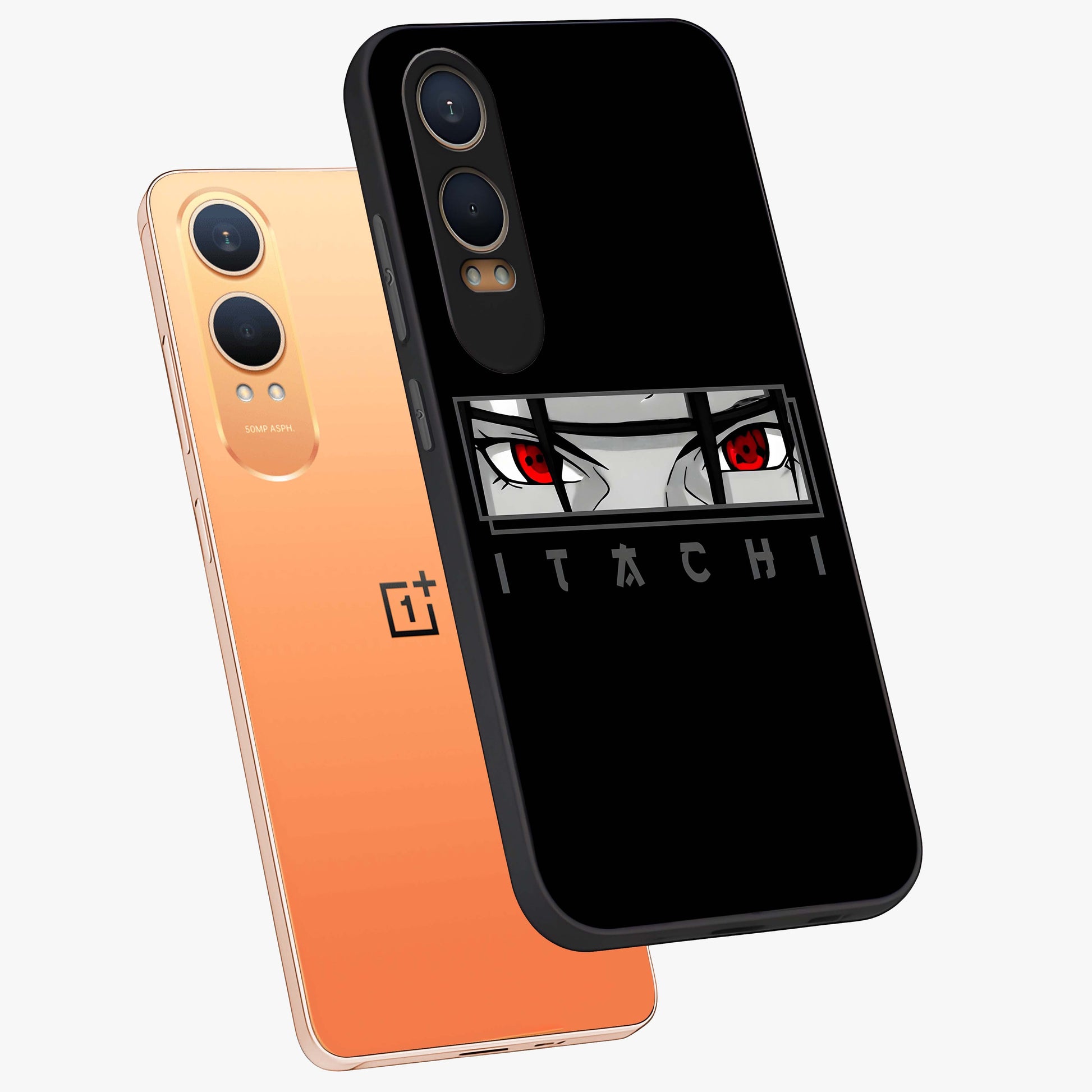 Scarlet Gaze Dominance Glass Case for 1+Nord Ce 4 Lite angled mockup showcasing glossy finish and bold scarlet tones