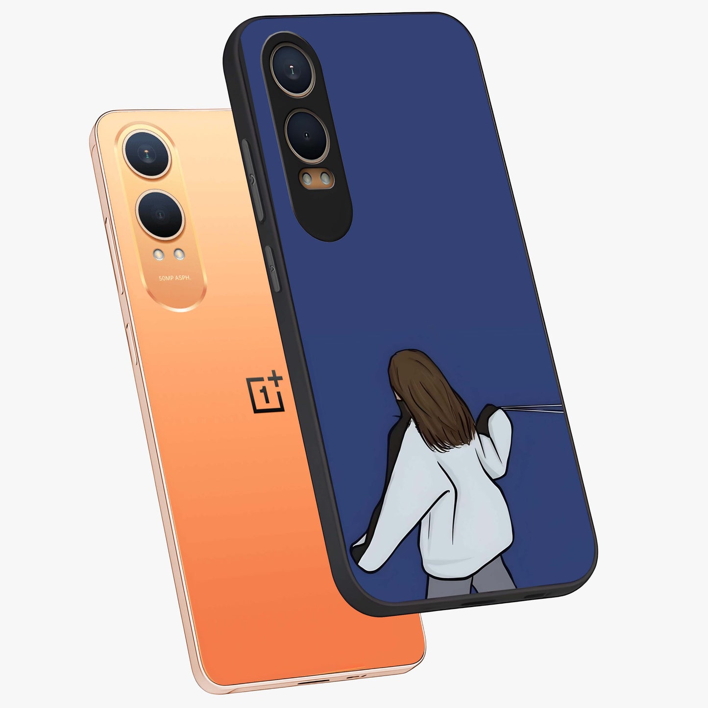 Silent Distance Love Glass Case for 1+Nord Ce 4 Lite angled mockup showcasing glossy glass finish and subtle aesthetic detailing