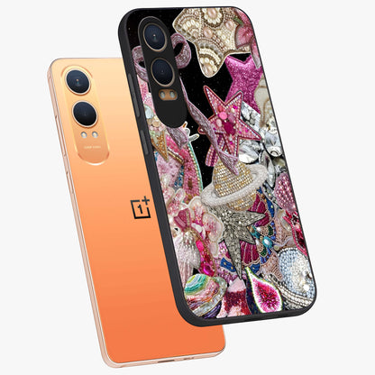 Starlit Jewel Dream Glass Case for 1+Nord Ce 4 Lite angled mockup showcasing glossy finish and radiant detailing