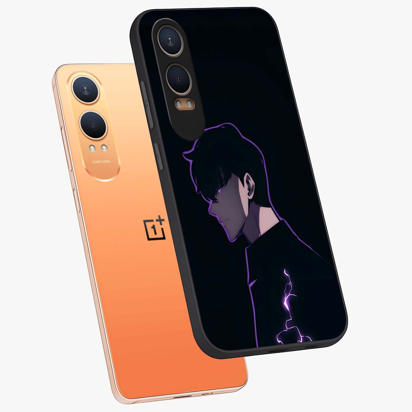 Void Lightning Phantom Glass Case for 1+Nord Ce 4 Lite angled mockup showcasing glossy finish and high contrast detailing