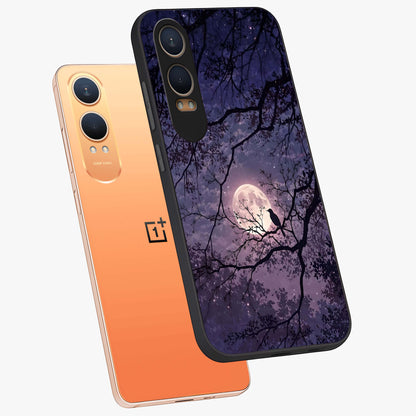 Whispering Moon Silence Glass Case for 1+Nord Ce 4 Lite angled mockup showcasing glossy finish and subtle celestial detailing