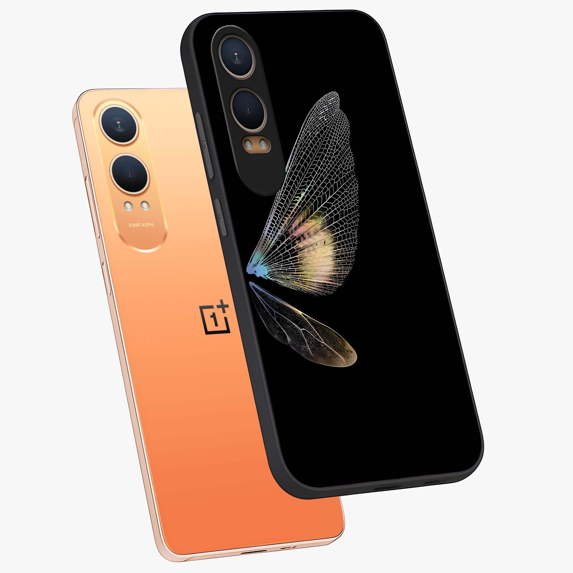 Whispers of Wings Glass Case for 1+Nord Ce 4 Lite angled mockup showcasing glossy finish and soft gradient detailing