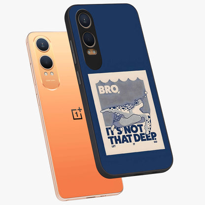 Worry Less Swim Glass Case for 1+Nord Ce 4 Lite angled mockup showcasing glossy finish and fresh ocean tones