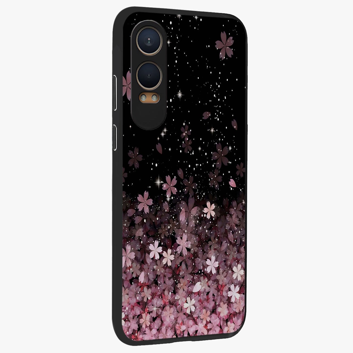 Small Starry Flowers Glass Case for 1+Nord CE 4 Lite side perspective highlighting delicate bloom textures and premium edges