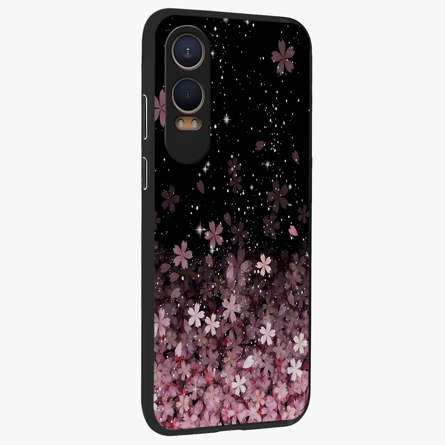 Small Starry Flowers Glass Case for 1+Nord CE 4 Lite side perspective highlighting delicate bloom textures and premium edges