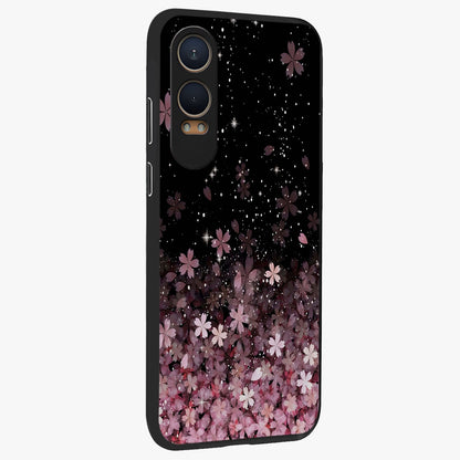 Small Starry Flowers Glass Case for 1+Nord CE 4 Lite side perspective highlighting delicate bloom textures and premium edges