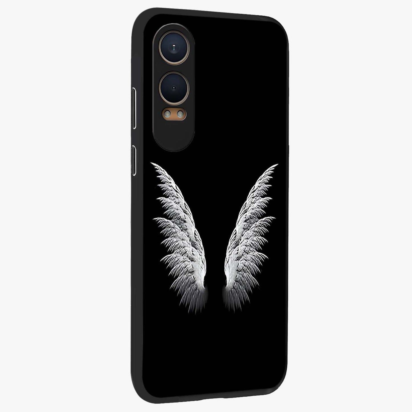 Angel Wing Grace Glass Case for 1+Nord CE 4 Lite side perspective highlighting delicate wing illustration details