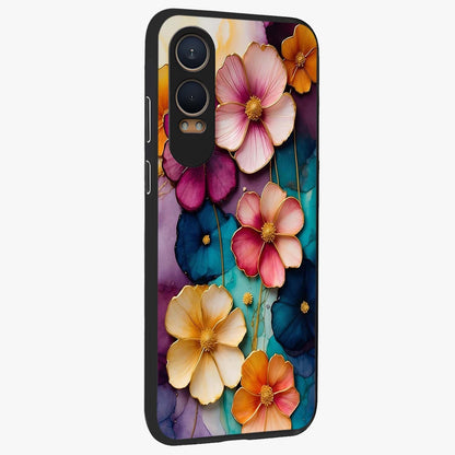 Artlyn Grace Flower Pattern Glass Case for 1+Nord CE 4 Lite side perspective highlighting premium edges and delicate floral design