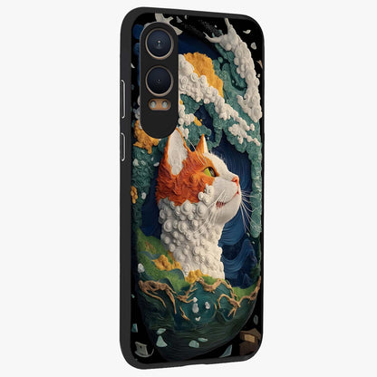 Aurora Cat Dreams Glass Case for 1+Nord CE 4 Lite side perspective highlighting detailed feline illustration and smooth edges