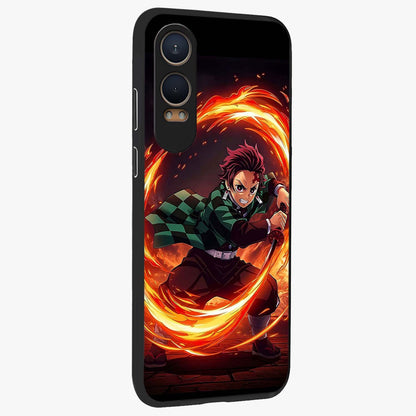 Blazing Sword Resolve Glass Case for 1+Nord CE 4 Lite displayed upright for strong warrior visibility and premium finish.