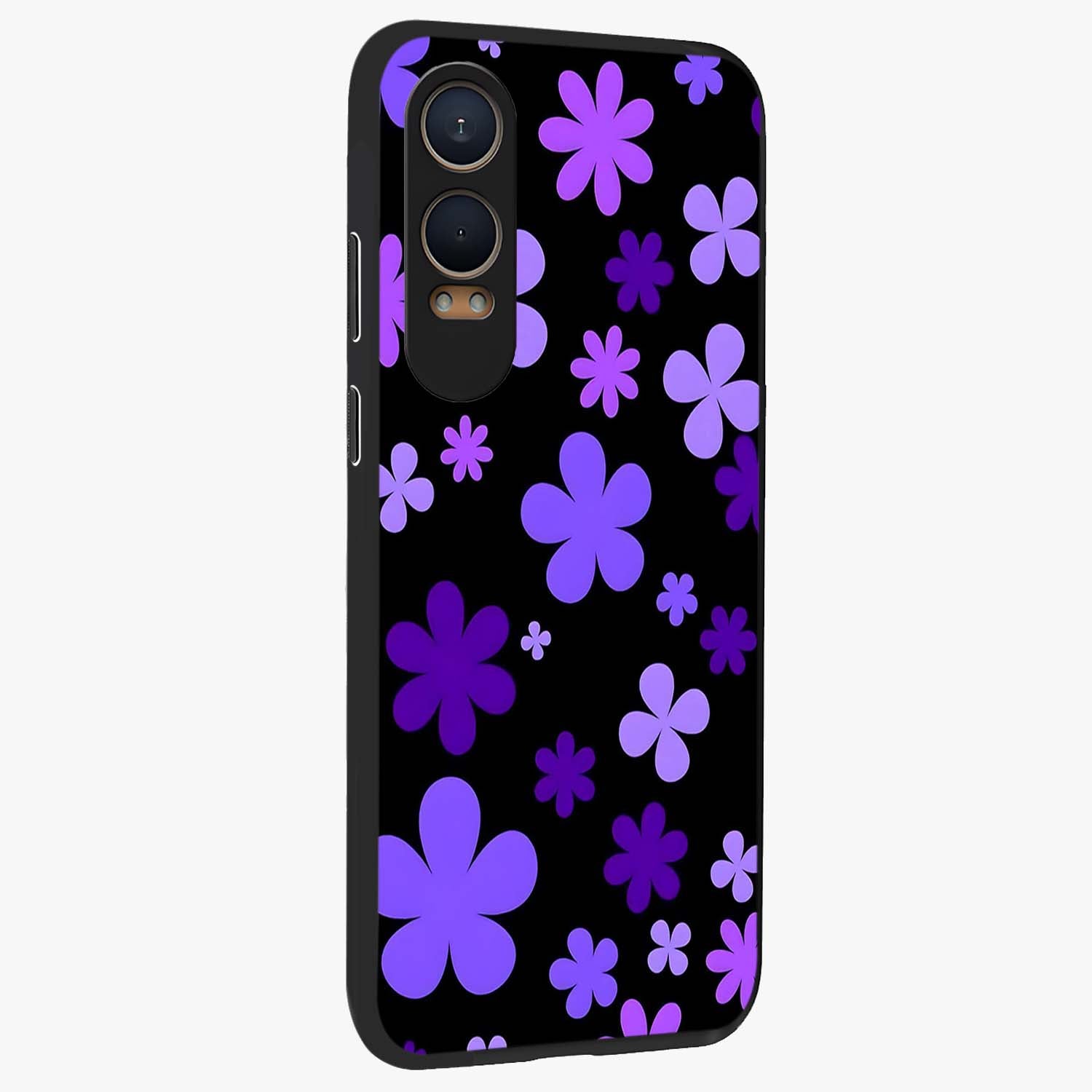 Blue Retro Pop Flowers Glass Case for 1+Nord CE 4 Lite side perspective highlighting colorful vintage floral detailing