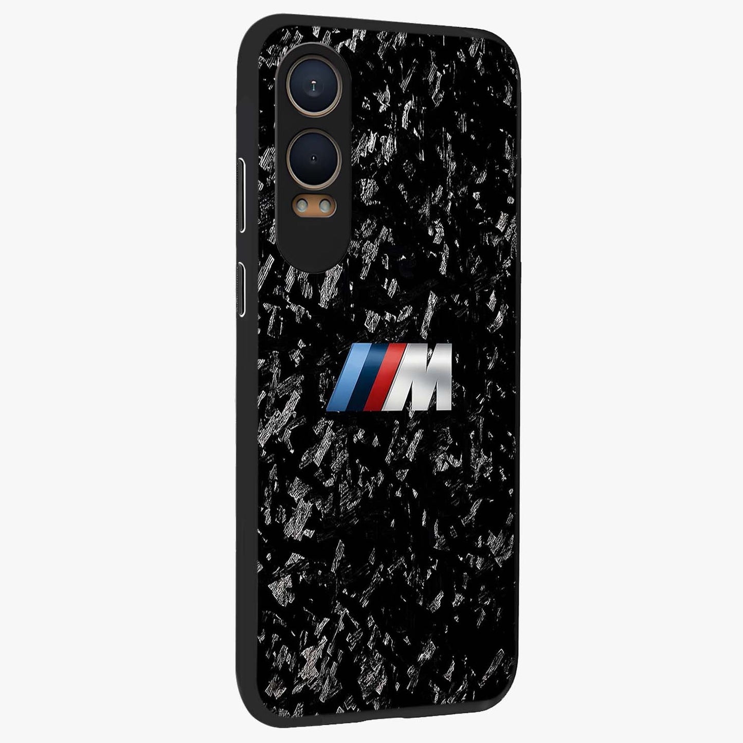 Carbon Speed Mark Glass Case for 1+Nord CE 4 Lite side perspective highlighting sleek sporty detailing and premium build