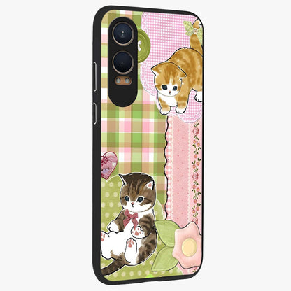 Cats Sweet Button Glass Case for 1+Nord CE 4 Lite side perspective highlighting playful details and sleek premium build