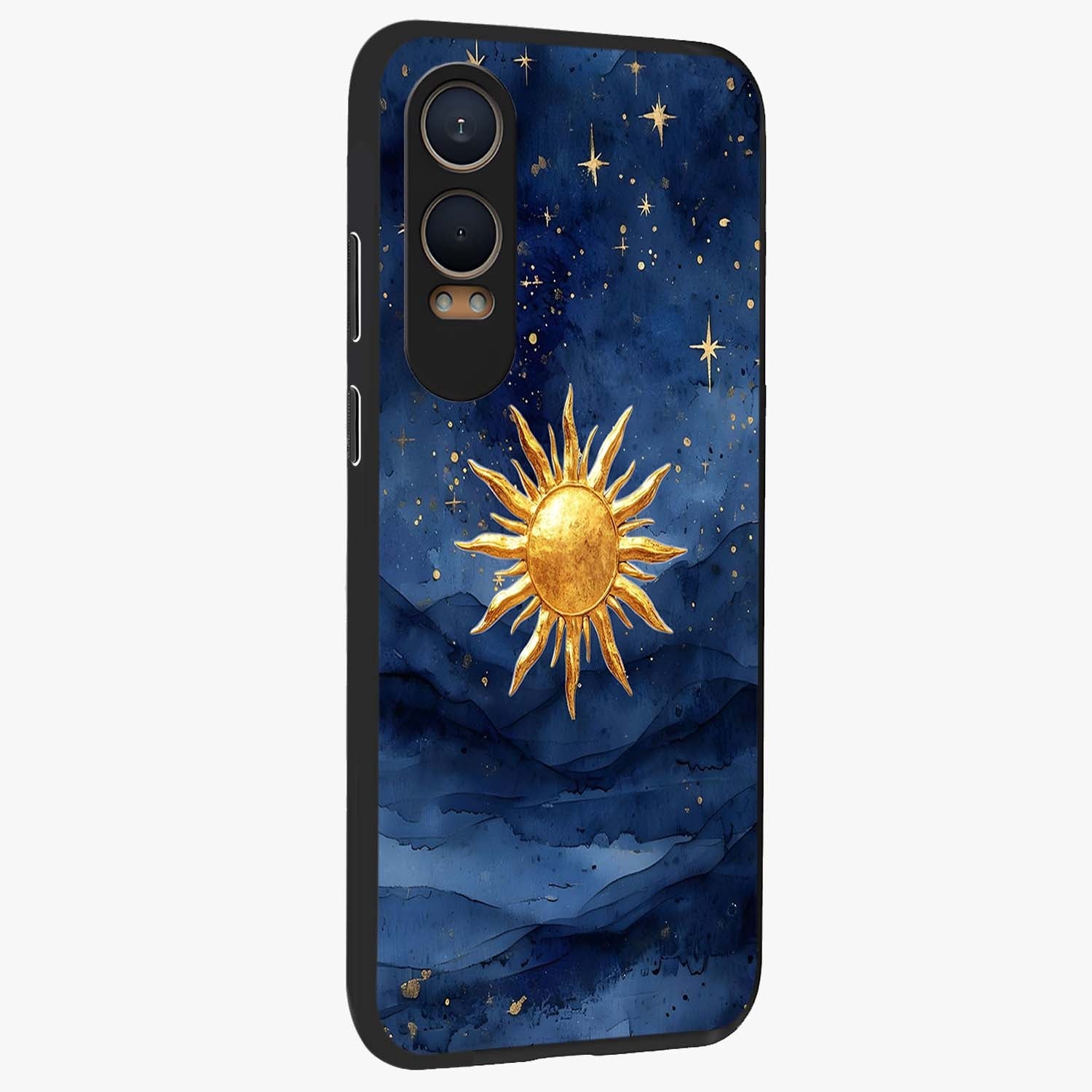 Celestial Blue Glow Glass Case for 1+Nord CE 4 Lite side perspective highlighting vibrant glow detailing and sleek edges