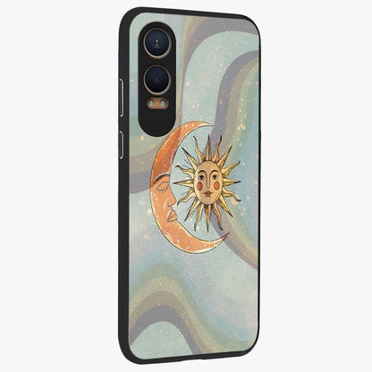 Celestial Harmony Vibes Glass Case for 1+Nord CE 4 Lite side perspective highlighting harmonious detailing and sleek edges