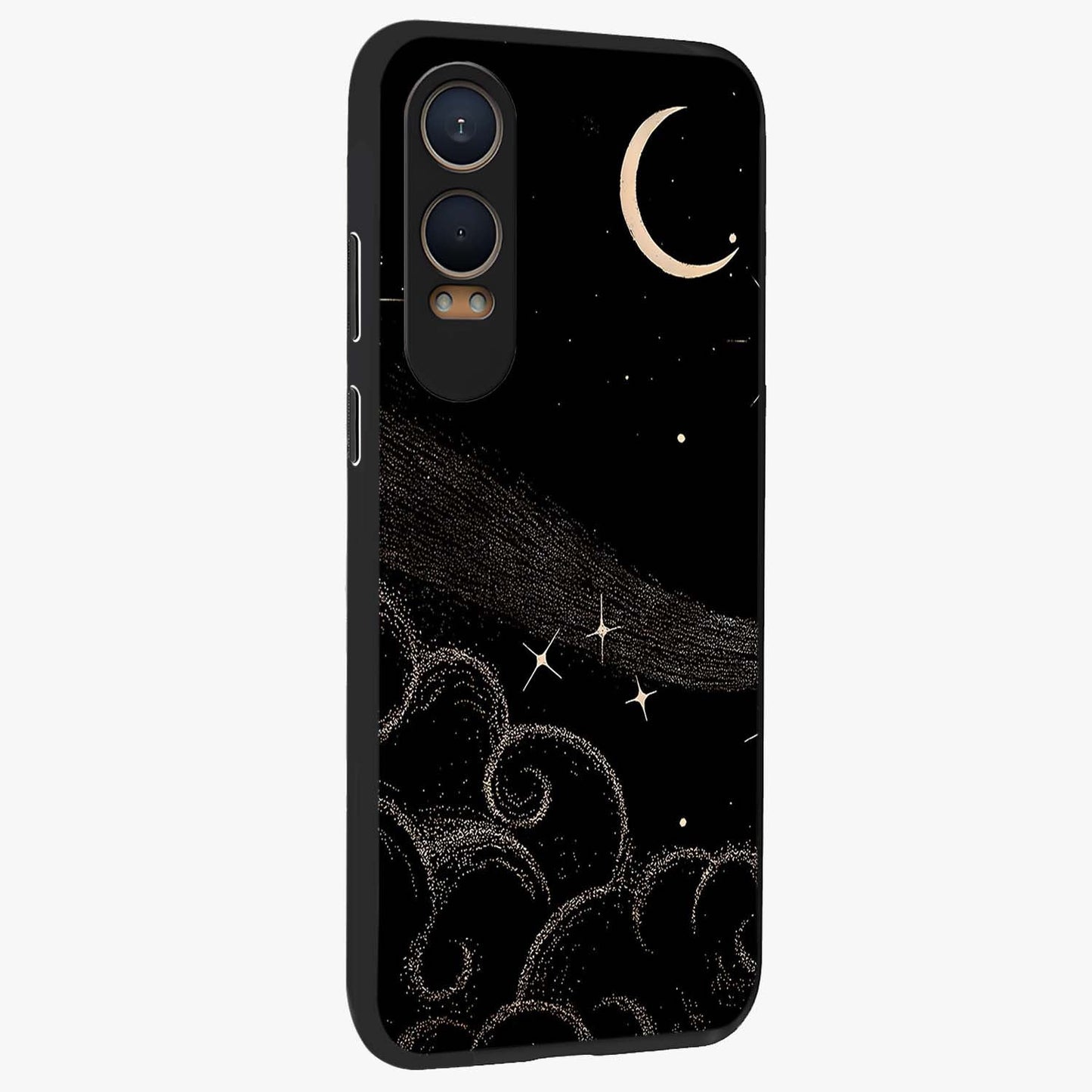 Celestial Midnight Veil Glass Case for 1+Nord CE 4 Lite side perspective highlighting rich night tones and sleek premium edges
