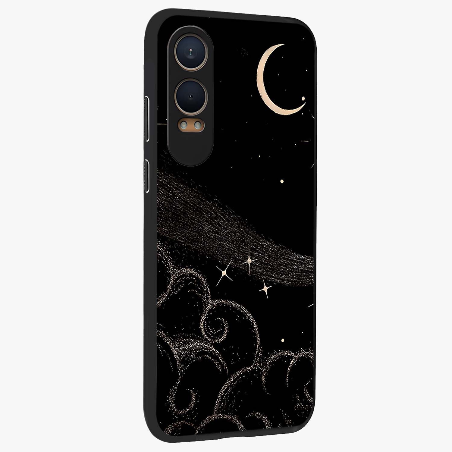Celestial Midnight Veil Glass Case for 1+Nord CE 4 Lite side perspective highlighting rich night tones and sleek premium edges