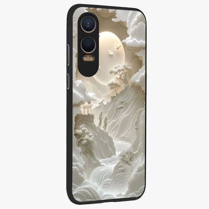 Celestial Origami Glass Case for 1+Nord CE 4 Lite side perspective highlighting sharp detailing and smooth premium build