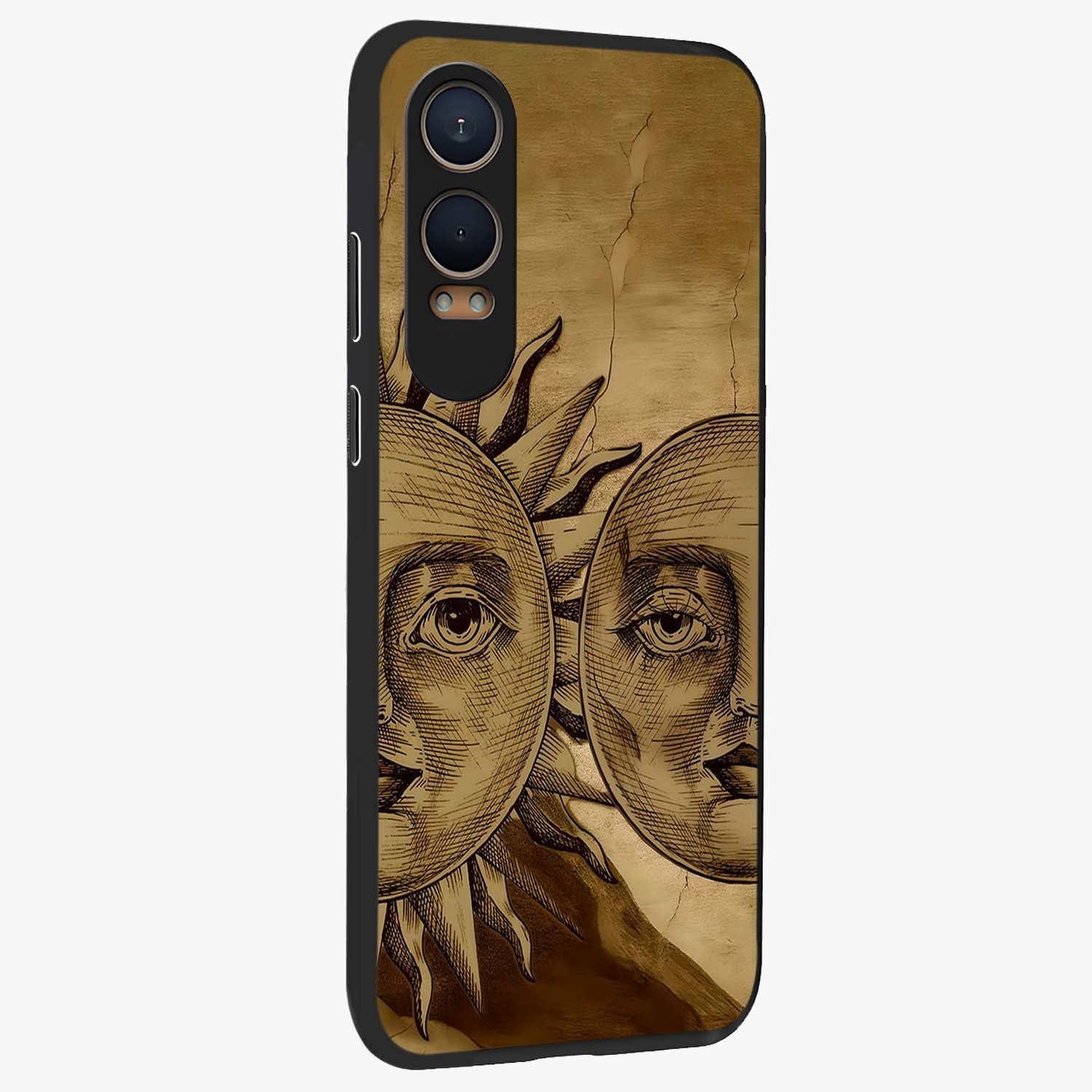 Celestial Relic Glow Glass Case for 1+Nord CE 4 Lite side perspective highlighting intricate celestial textures and sleek build