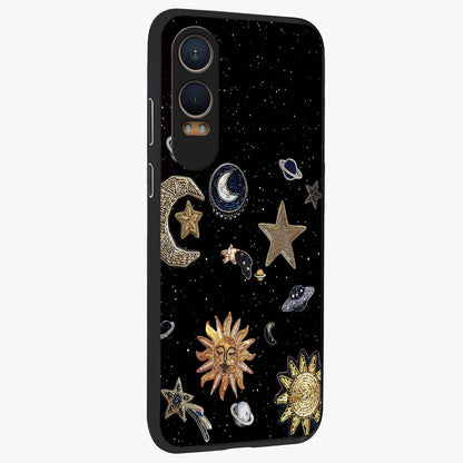 Celestial Star Charm Glass Case for 1+Nord CE 4 Lite side perspective highlighting glowing star detailing and premium build