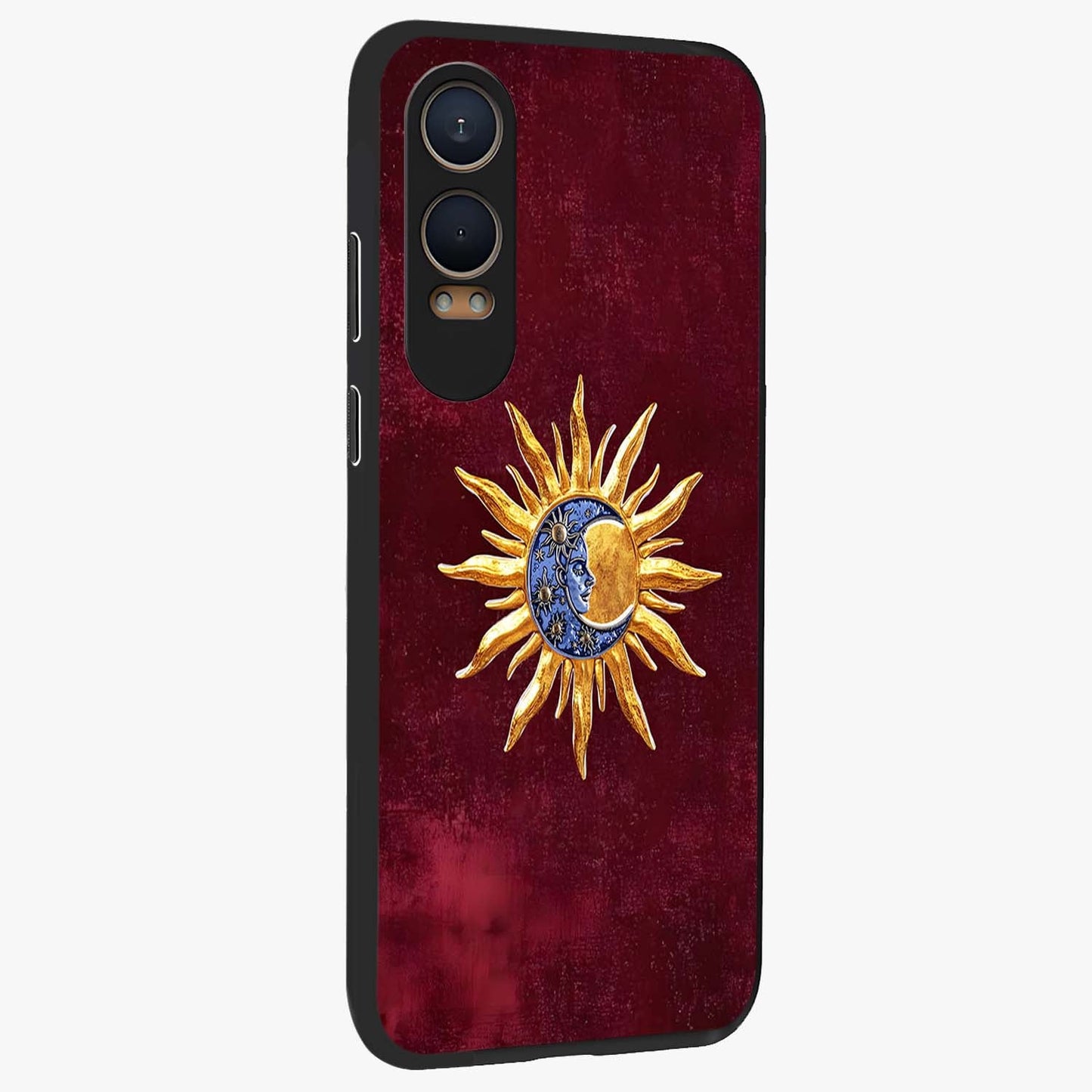 Celestial Unity Charm Glass Case for 1+Nord CE 4 Lite side perspective highlighting detailed charm elements and sleek edges