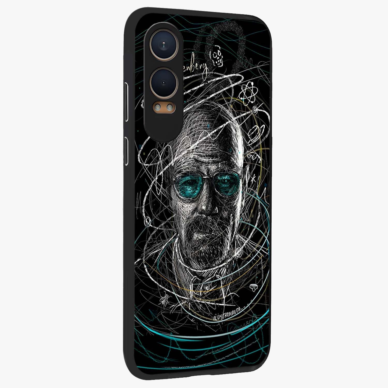 Chaotic Mind Genius Glass Case for 1+Nord CE 4 Lite side perspective highlighting creative detailing and premium edge finish