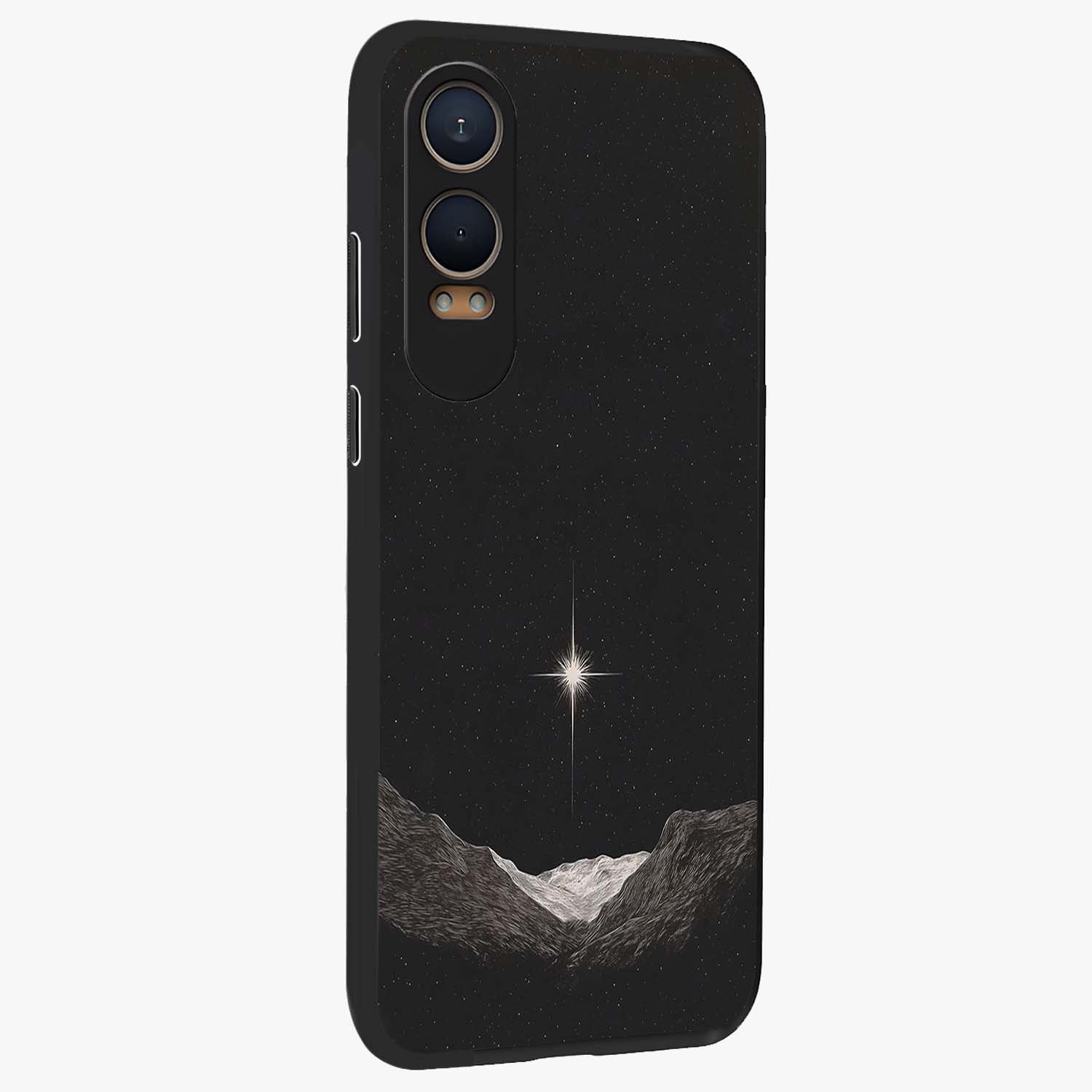 Cosmic Dream Night Glass Case for 1+Nord CE 4 Lite side perspective highlighting vibrant star detailing and premium build