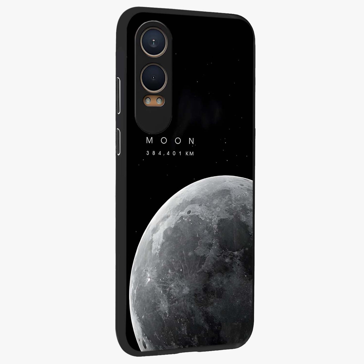 Cosmic Moon Glow Glass Case for 1+Nord CE 4 Lite side perspective highlighting radiant moon detailing and smooth premium finish