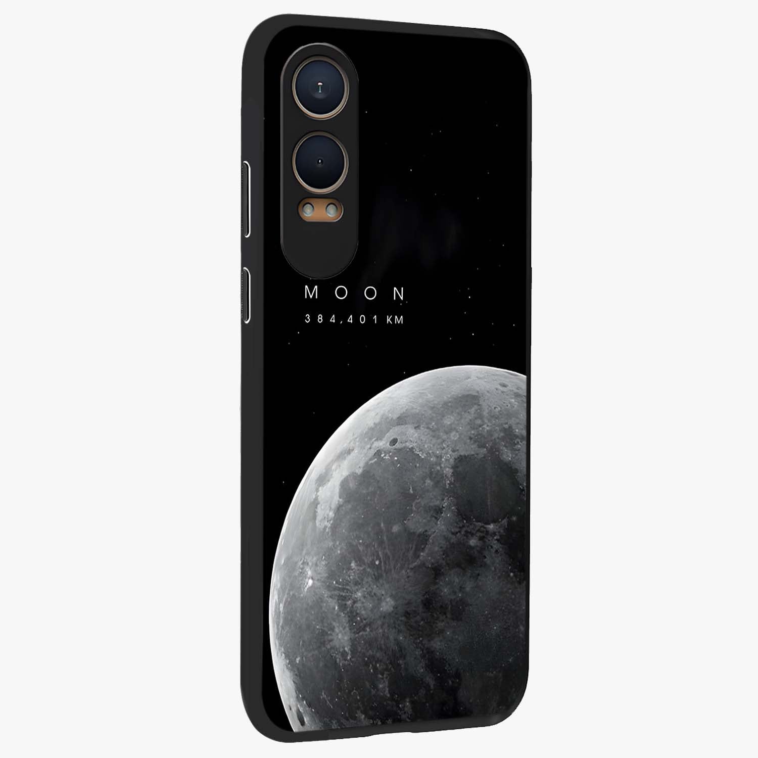 Cosmic Moon Glow Glass Case for 1+Nord CE 4 Lite side perspective highlighting radiant moon detailing and smooth premium finish