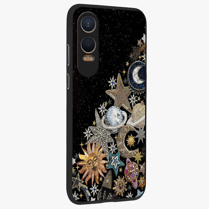 Cosmic Sparkle Dreams Glass Case for 1+Nord CE 4 Lite side perspective highlighting shimmering textures and sleek edges