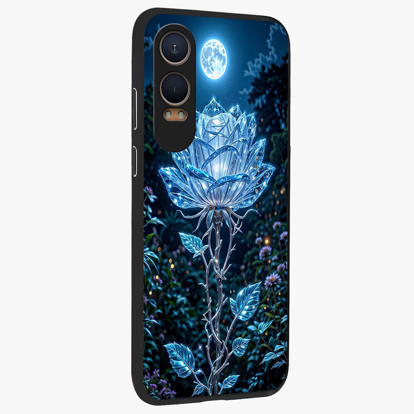 Crystal Moon Lotus Glass Case for 1+Nord CE 4 Lite side perspective highlighting soft celestial tones and premium edge finish
