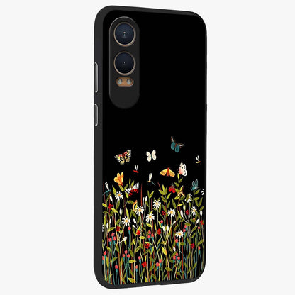 Dark Bloom Wonderland Custom Name Glass Case for 1+Nord CE 4 Lite side perspective highlighting custom typography detailing and smooth edges