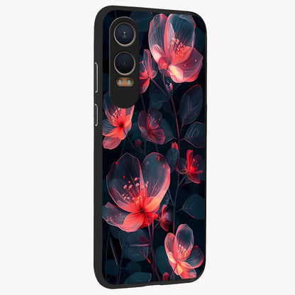 Dark Shade of Flower Glass Case for 1+Nord Ce 4 Lite side perspective highlighting elegant dark floral textures and sleek build