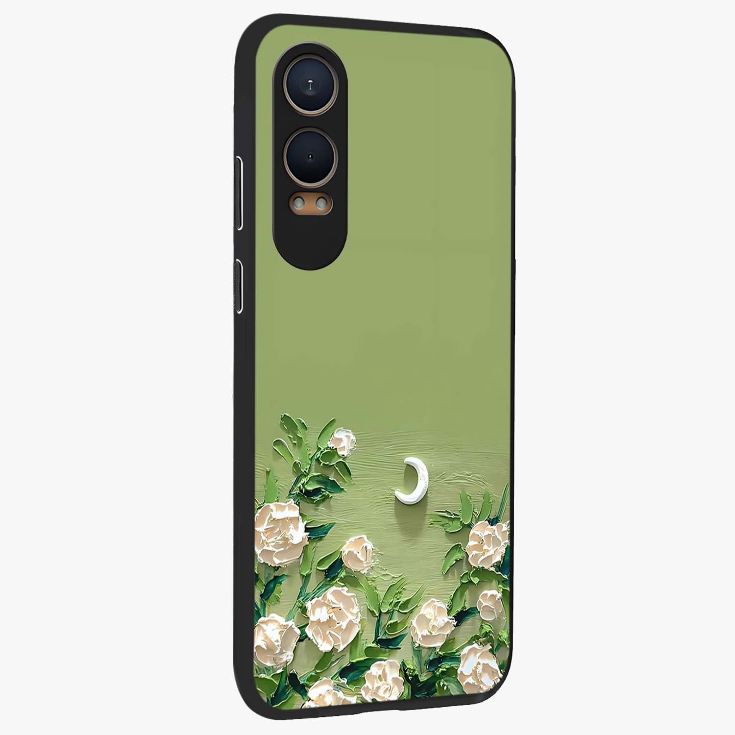 Emerald Bloom Calm Glass Case for 1+Nord CE 4 Lite side perspective highlighting delicate bloom detailing and smooth edges