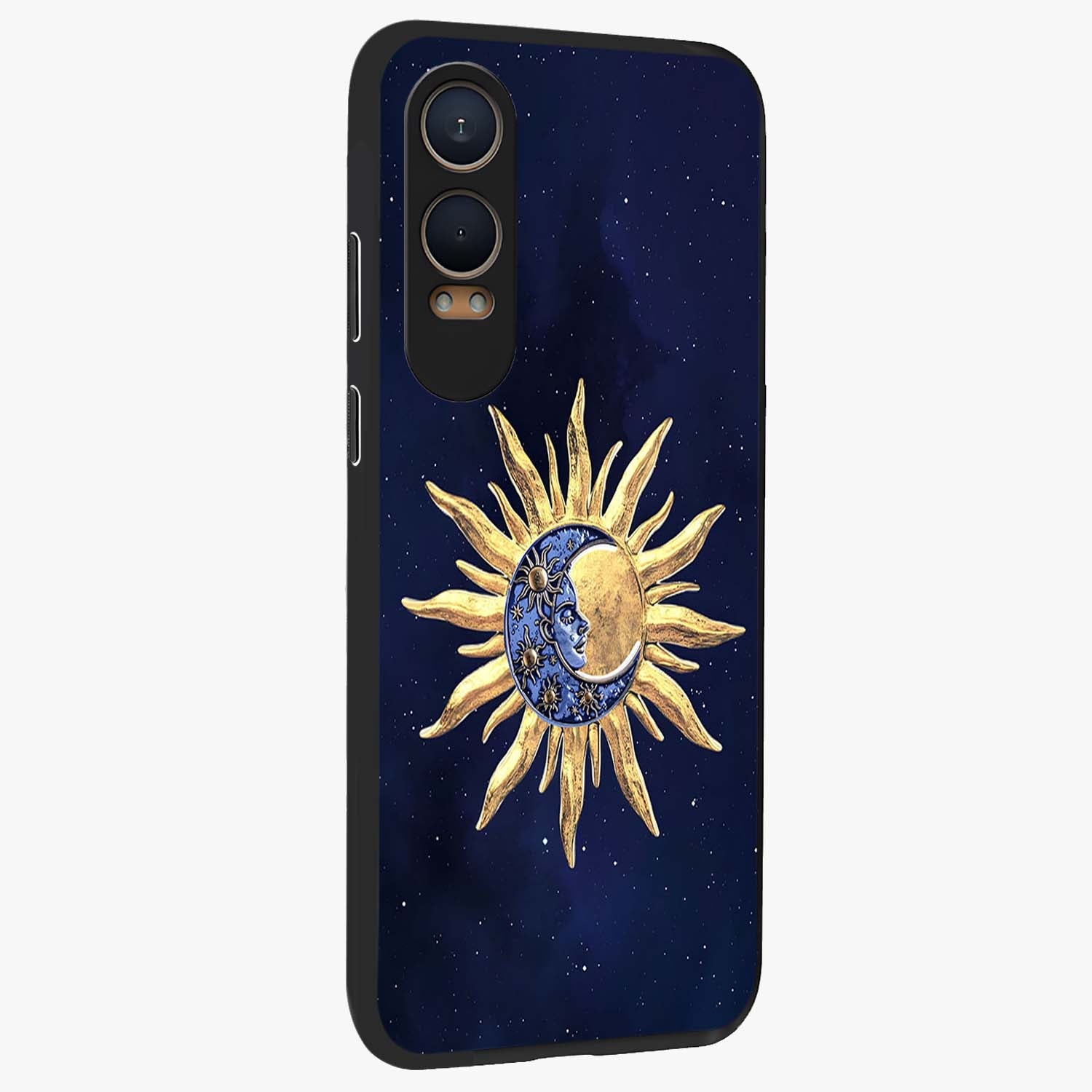 Eternal Cosmic Balance Glass Case for 1+Nord CE 4 Lite side perspective highlighting intricate space detailing and smooth build