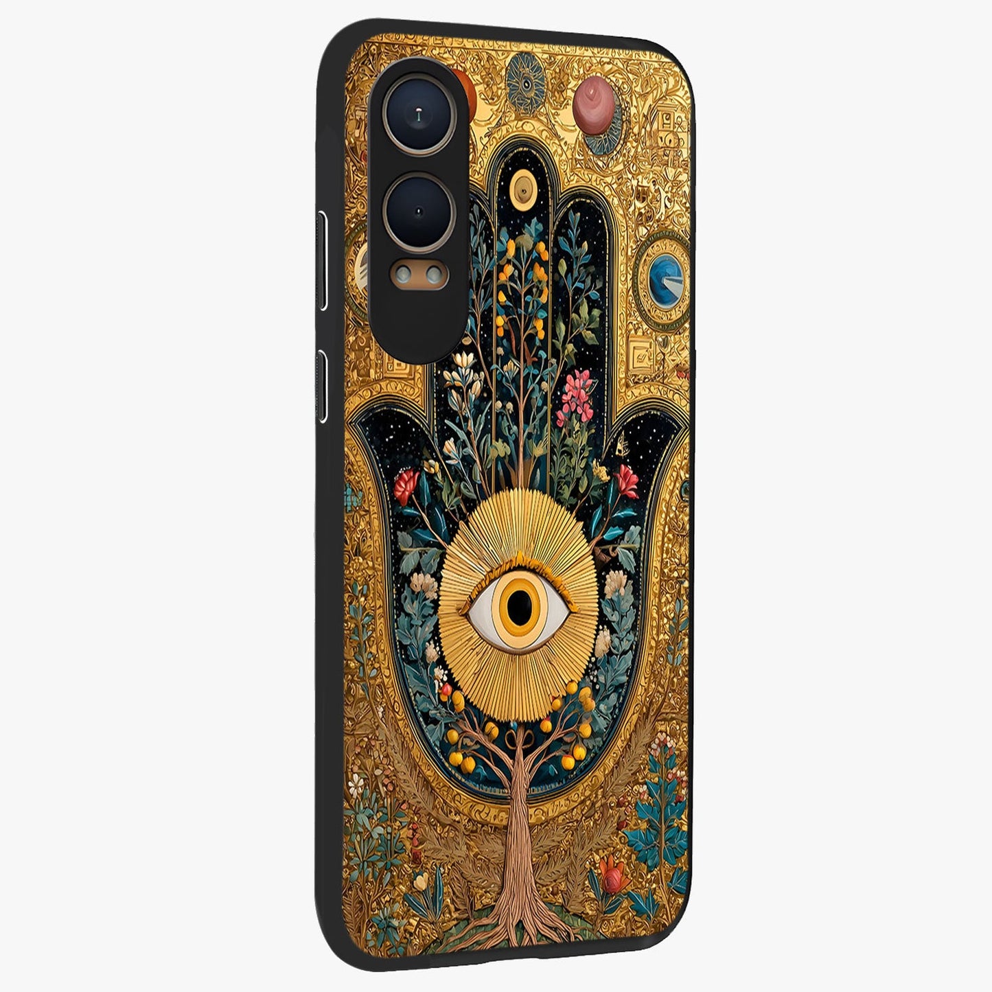 Ethereal Evil Eye Glass Case for 1+Nord CE 4 Lite side perspective highlighting delicate protective detailing and smooth edges