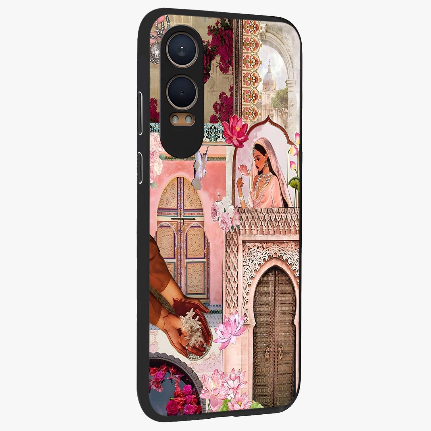 Floral Courtyard Muse Glass Case for 1+Nord CE 4 Lite side perspective highlighting refined floral textures and smooth build