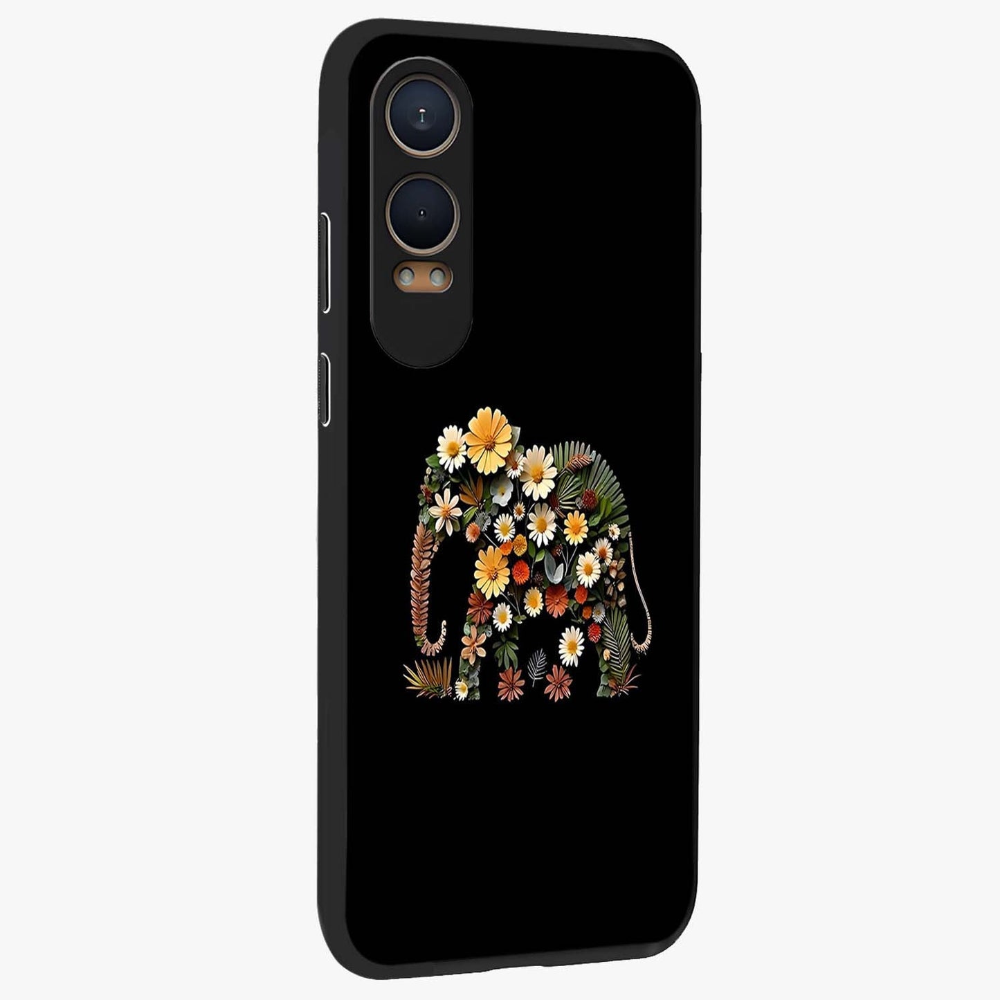 Floral Elephant Glass Case for 1+Nord CE 4 Lite side perspective highlighting intricate artwork and smooth premium build