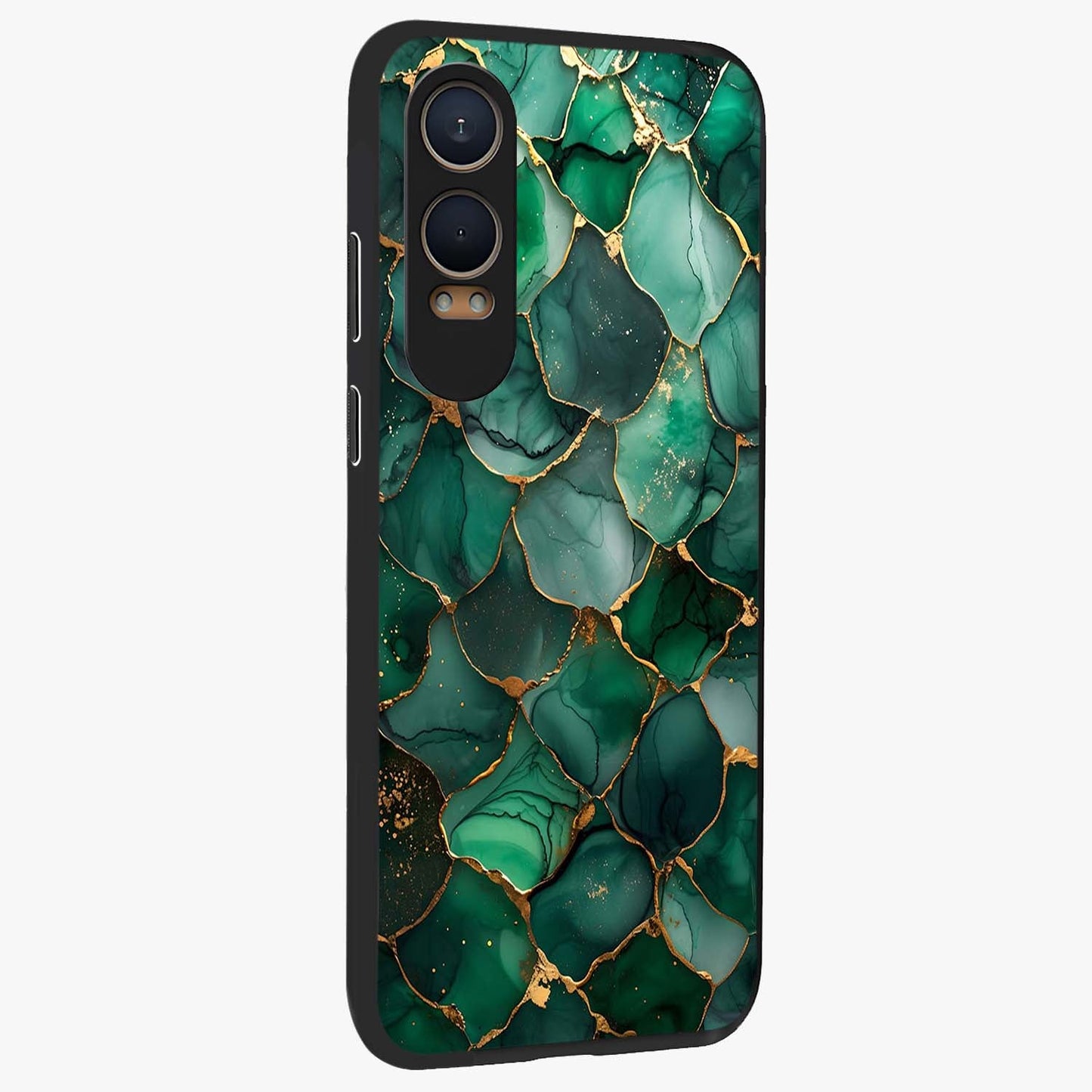 Geometric Polyester Pattern Glass Case for 1+Nord CE 4 Lite side perspective highlighting sharp pattern textures and smooth premium build