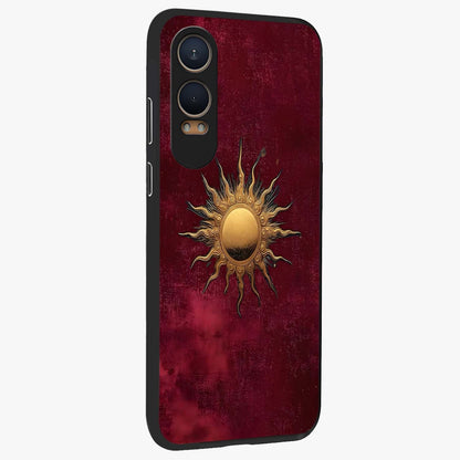 Gold Sun Blush Glass Case for 1+Nord CE 4 Lite side perspective highlighting radiant textures and smooth premium build